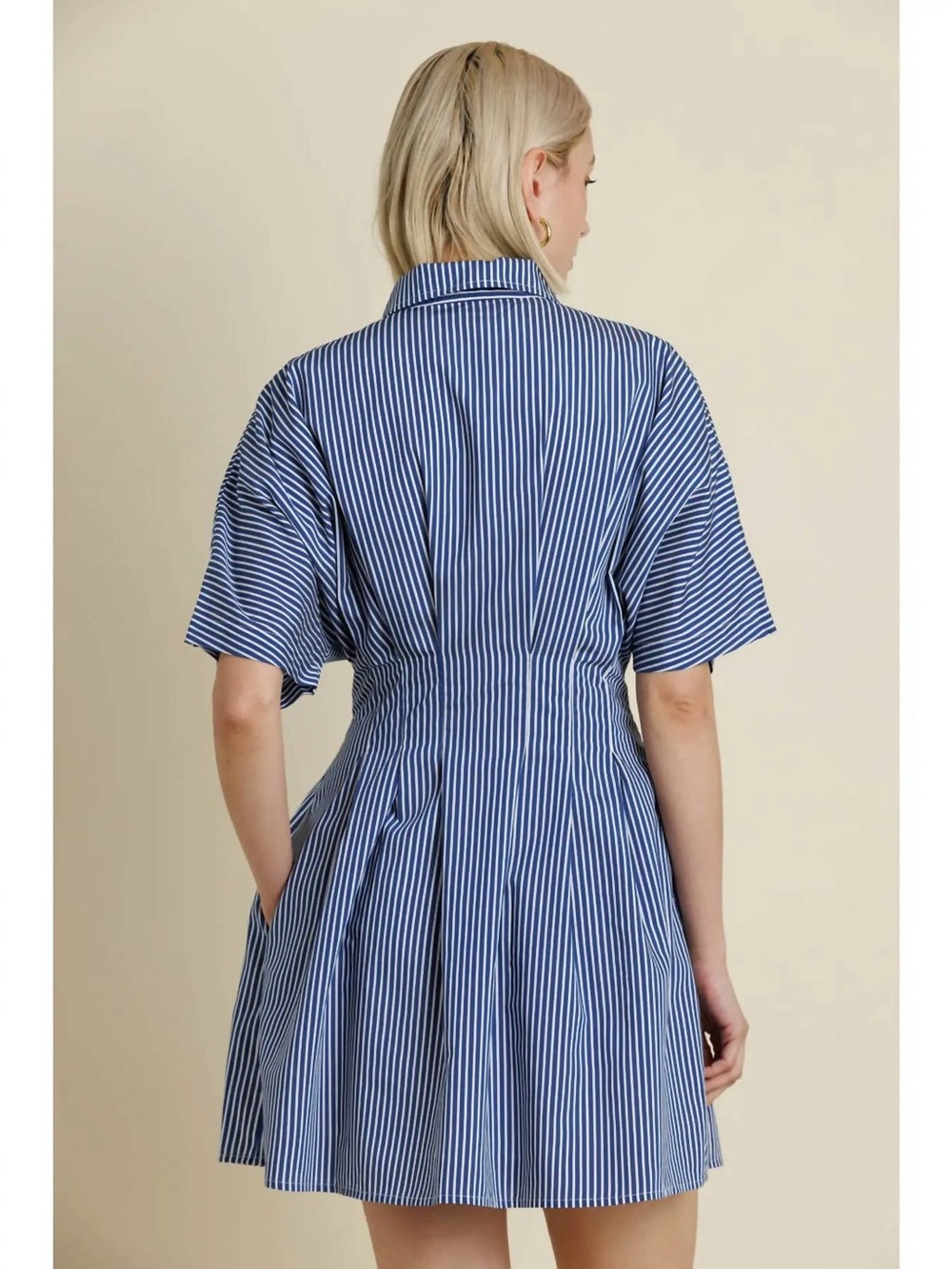 AUREUM Navy and White Striped Button-Front Mini Dress - Picture 2 of 6